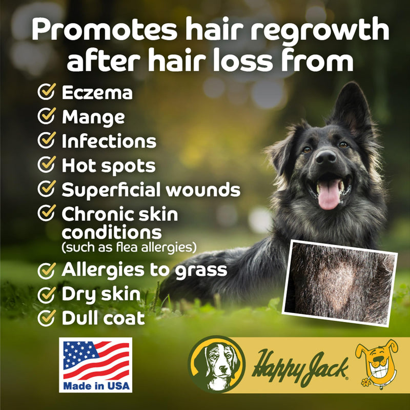 Happy Jack Dermaplex Skin & Coat Supplement Powder for Dogs (60 Servings) Made in USA, Supports Hair Regrowth After Eczema or Mange, Omega-Rich Formula for Shiny Coat and Healthy Skin