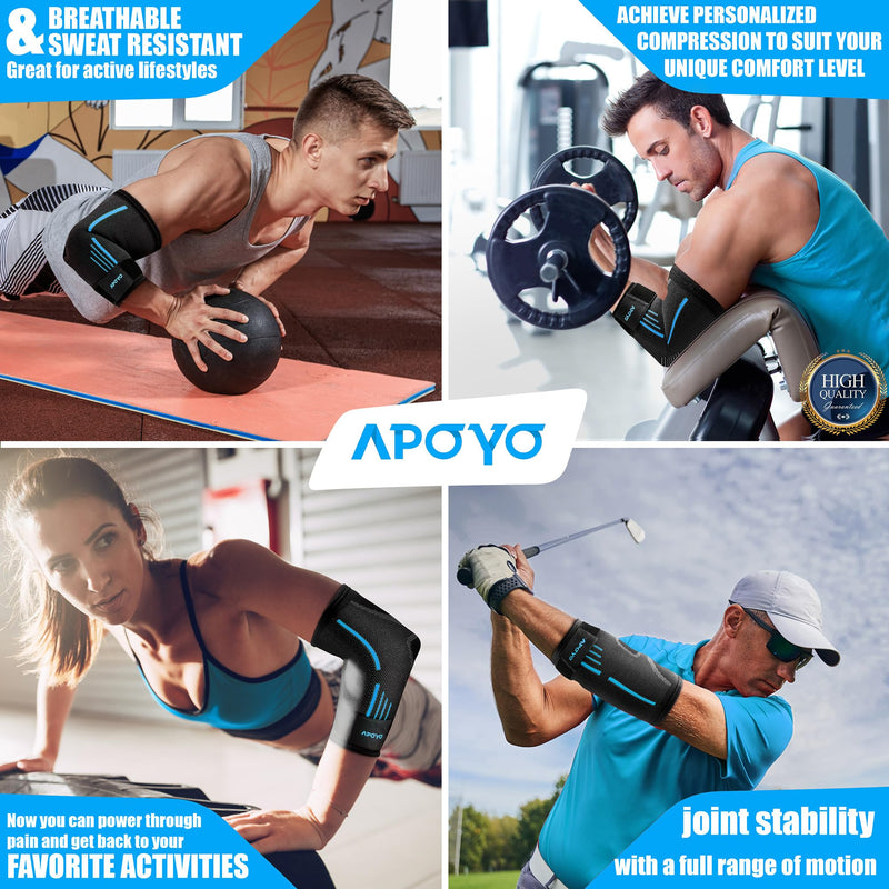 APOYO Elbow Brace for Tendonitis and Tennis Elbow, (Pair) Compression Sleeve for Arthritis, Workouts, Reduce Joint Pain During Fitness Activity (XX-Large) XX-Large Blue (Pair)