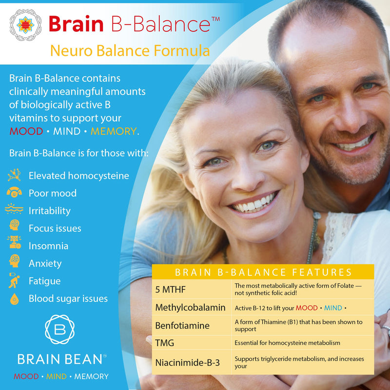 Brain B Balance: Methylated Multivitamin - Methylated B Complex Neurobalance Formula - Methylfolate Supports Mood.Mind.Memory - 60 Vegan Capsules