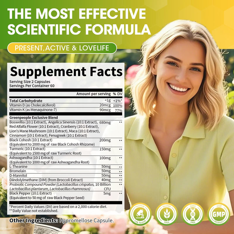 Menopause Supplements for Women - Black Cohosh & Ashwagandha for Hot Flashes, Night Sweats, Mood Swings, Hormonal Balance Support,10 Billion CFU Probiotic - 120 Capsules Vegan Gluten-Free 120 Count (Pack of 1) - BeesActive Australia