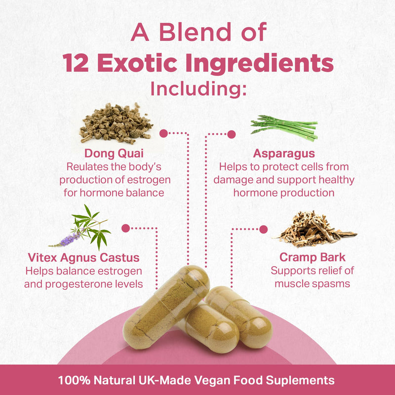Strength & Spices Hormone Balance 100% Natural Estrogen Supplement ‚Äì 12 Ingredients w Dong Quai - 60 Vegan UK Made 1000mg Capsules ‚Äì Fertility and Menstrual Comfort - BeesActive Australia