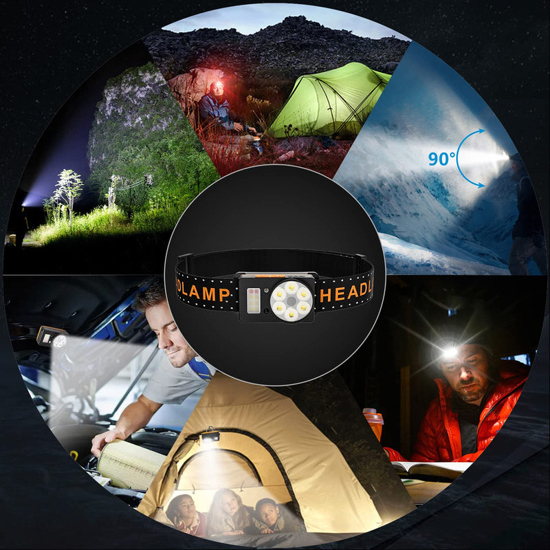 Headlamp Rechargeable, 500 Lumen Super Bright Motion Sensor LED HeadLamp, Headlamp Flashlight with White Red Lights, 6 Modes Lightweight Waterproof Head Lamp for Hiking Camping Essentials