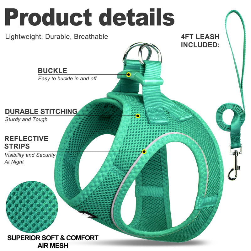 Fida Cat Harness and Leash Set for Walking Kitten and Puppy, Escape Proof Kitten Harness with Breathable Lightweight Soft Mesh, Adjustable Reflective Step-in Design. (XXXS, Green) XXXS (Neck:10.2"-11.4"; Girth:11.4"-12.6") Turquoise - BeesActive Australia