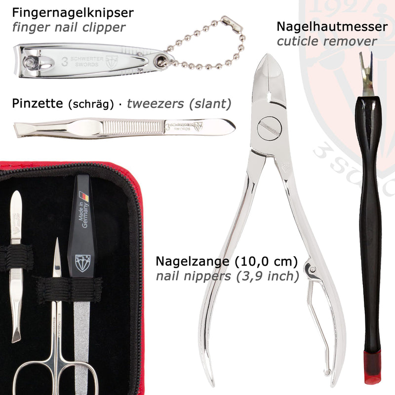 3 Swords Germany - brand quality 6 piece manicure pedicure grooming kit set for professional finger & toe nail care scissors clipper fashion leather case in gift box, Made in Solingen Germany (03706) RED - BeesActive Australia