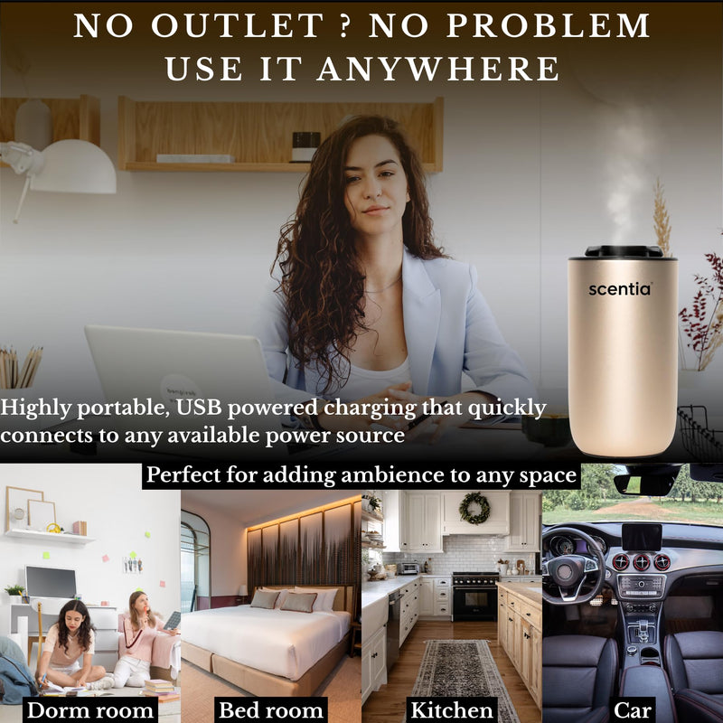 Scentia Mini Diffuser + Smart Car Freshener – Waterless Nebulizer Aromatherapy Essential Oil Diffuser, Rechargeable Dual-Mode Car/Home, Auto Shut-Off & LED Lights – Teen Girl & Valentine Gift Scentia Mini Pod Gold - BeesActive Australia