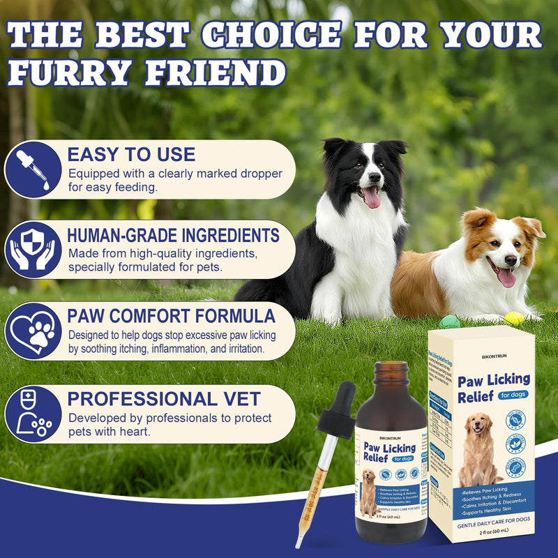 Paw Licking Relief for Dogs, Dog Licking Paws Treatment, Herbal Supplement for Soothes Itching & Redness and Calms Irritation & Discomfort, Dog Paw Licking Drop with Bacon Flavor (2 FL OZ)
