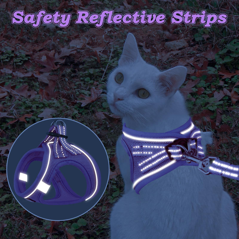 Cat Harness and Leash for Walking Escape Proof, Adjustable Kitten Vest Harness Reflective Soft Mesh Puppy Harness for Outdoor, Comfort Fit, Easy to Control (Purple, XS) Purple - BeesActive Australia