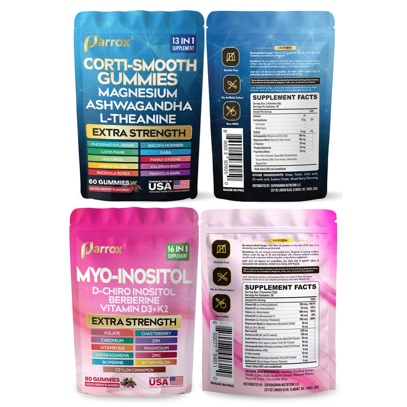 Cortisol & Myo-Inositol Gummies, D-Chiro Inositol, Soothe & Smooth, 150ct | With D-Chiro Inositol, Berberine, Magnesium, Ashwagandha, L-Theanine, Vitamins D3+K2 & B12, Folate, Zinc Pack of 1