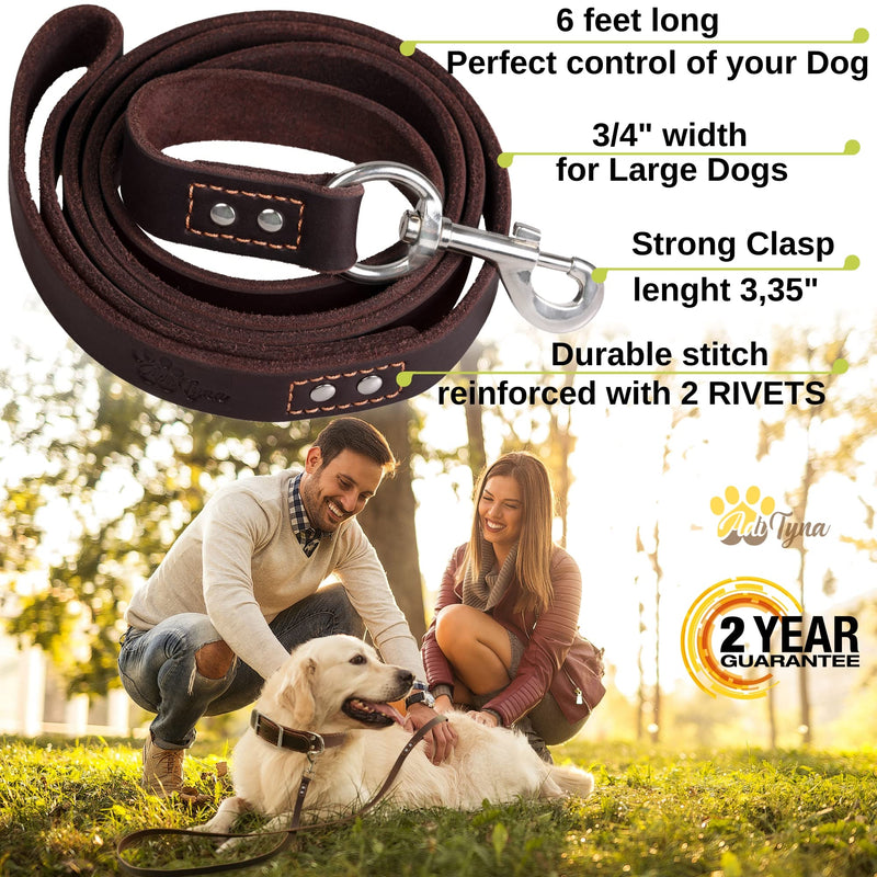 ADITYNA Leather Dog Leash 6 ft x 3/4 inch - Soft and Strong Leather Leash for Large and Medium Dog Breeds - Heavy Duty Dog Training Leash (Brown) L - 6 ft x 3/4 inch Brown - BeesActive Australia