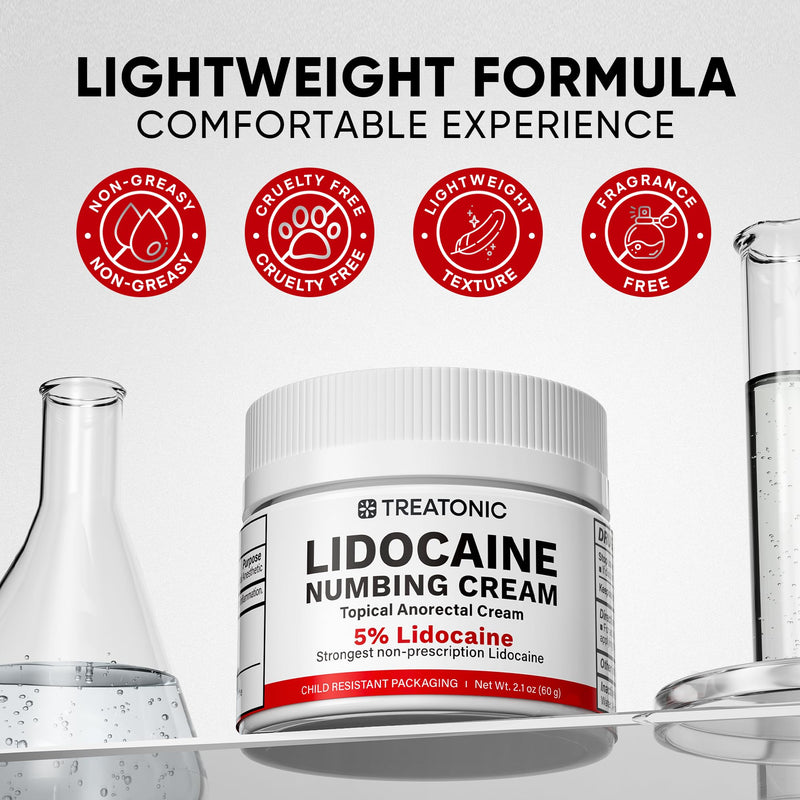 Treatonic 5% Lidocaine Numbing Cream: Lidocaine Cream Maximum Strength for Pain Relief, Itching, Burning, Soreness, Hemorrhoid Treatment - Fast Acting & Long Lasting Numbing Cream - 2.1 oz 1-Pack (5% Cream / 2.1 oz) - BeesActive Australia