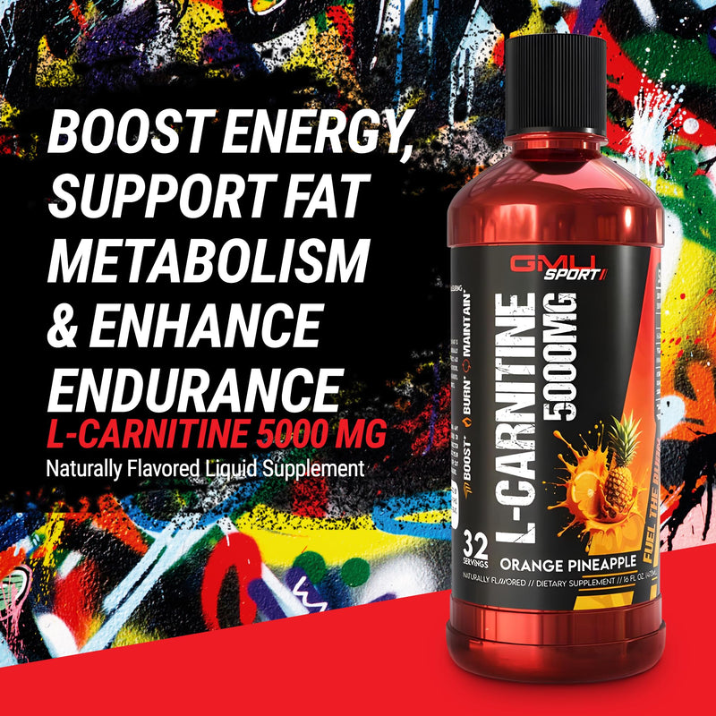 Liquid L-Carnitine 5000mg – Orange Pineapple – Metabolic, Energy and Muscle Support Supplement – Stimulant-Free Pre Workout Alternative for Endurance, Exercise & Recovery – 32 Servings – GMU Sport