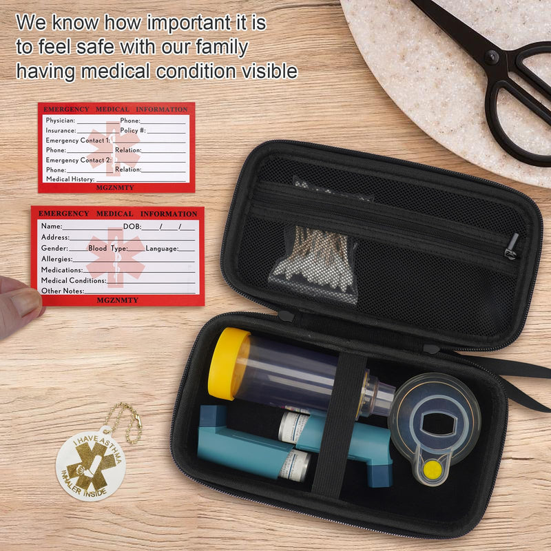 MGZNMTY Travel Carrying Case Compatible with Asthma Inhaler Spacer for Adults and Children, Masks, Inhaler Holder with Asthma Alert Tag and Medical Card, Carabiner (Only Case) (Black) Black - BeesActive Australia