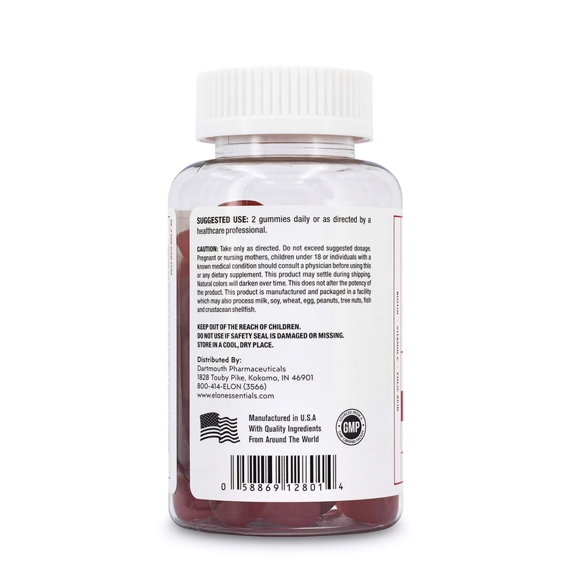 Elon Biotin Gummies for Hair Growth – 60 Count Biotin 5000mcg Per Serving for Hair, Skin and Nails – Vitamin A, Folic Acid, & Vitamin E - Pectin Cherry Flavored Gummies (30 Day Supply) 1 Count (Pack of 1)