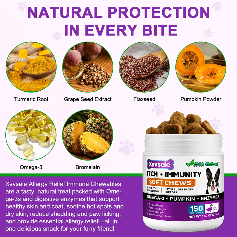 Dog Allergy Relief Treats(150 Chews) - Itchy Dog Skin Relief, Anti Itch Chews for Dogs - Soothe Itchy Skin, Paws, Eyes, Ears - Stop Itching, Licking, Scratching for All Breeds and Sizes 1