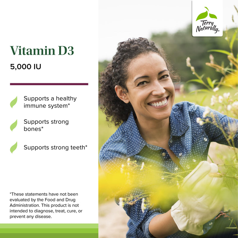 Terry Naturally Vitamin D3 5000 IU Mixed Berry - Bone & Immune - 90 Count | Vitamin D. Bone Health and Immune Support Supplement. 90 tablets.