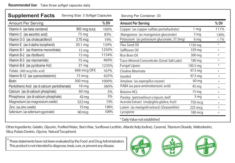 Bio-35 / 300ct Iron Gluten & Soy- Free, Daily Multivitamin for Men & Women Wellness – Bio35 High Potency Softgel with Trace Minerals, Multi Vitamins for Immune Support, Digestion, & Energy Iron Free 300 Count (Pack of 1)