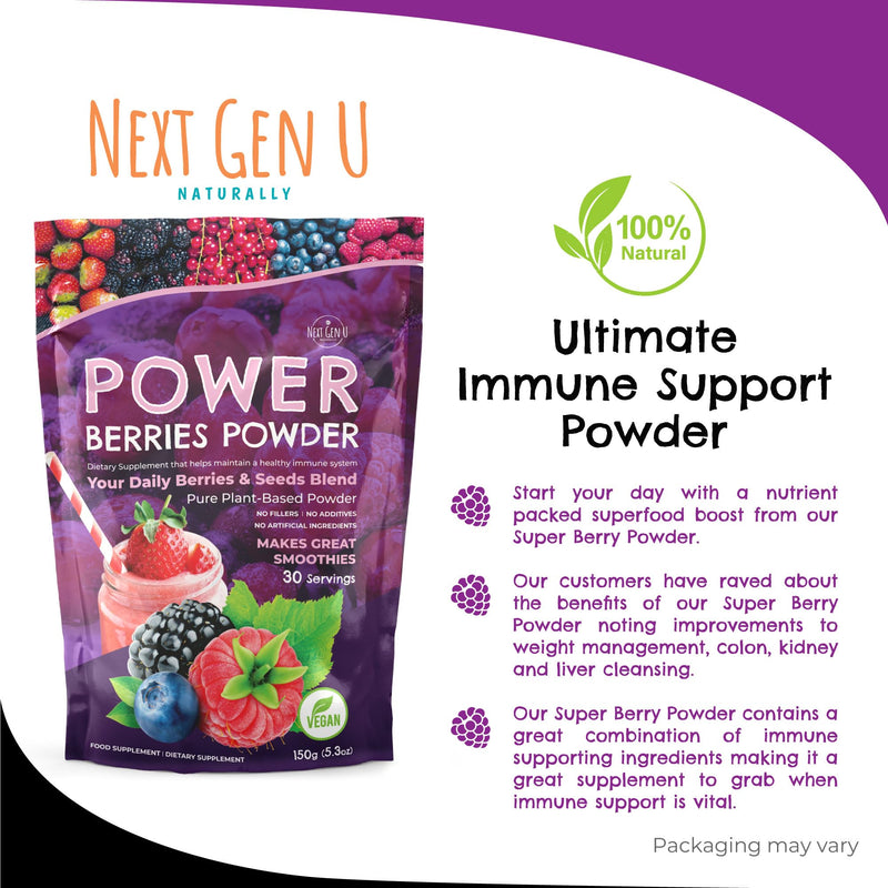 Super Berry Powder - 150g - Immune Support - Food Supplement - Superfood Berries - Smoothie Mix for Shakes - Healthy Boost for Detox Juice Beverages or Any Drink - by NextGenU 1