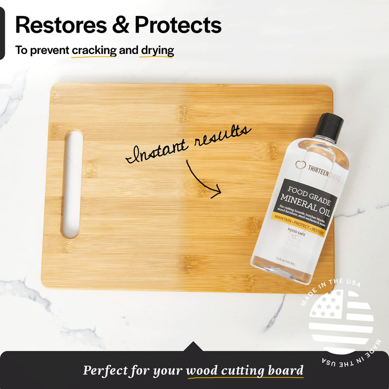 Thirteen Chefs Mineral Oil - 12oz Food Grade Conditioner for Wood Cutting Board, Countertop & Butcher Block, Lubricant for Knife or Meat Grinder - Safe USP Finish on Marble, Soapstone 12 Fl Oz - BeesActive Australia