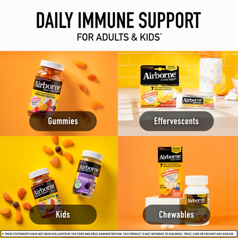Airborne 1000mg Vitamin C Immune Support Citrus Chewable Tablets, 200ct | Antioxidants Vitamins A, D & E + Zinc, Selenium, and Manganese, Herbal Blend, Multivitamin Supplements, Immune Health, Tasty 200 Count (Pack of 1)