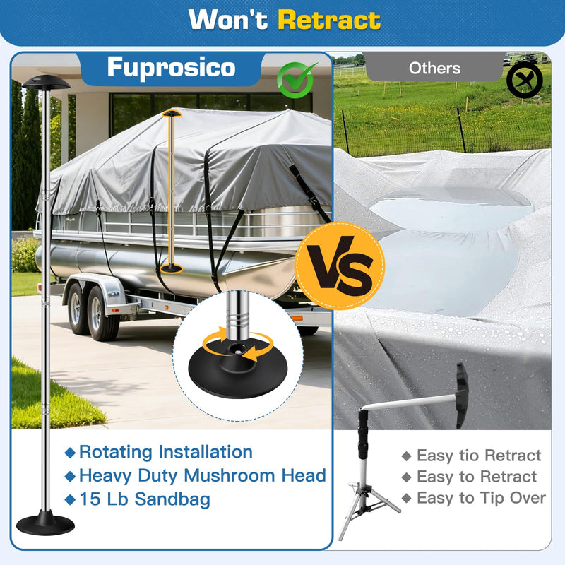 Pontoon Cover Support Poles with Ring Sandbag Much More Stable,Adjustable Boat Cover Support System Won't Retract for Pontoon,Jon,Bass,V-Hull Boat with Heavy Duty Straps,Stainless Steel Height: 56 Inches - BeesActive Australia