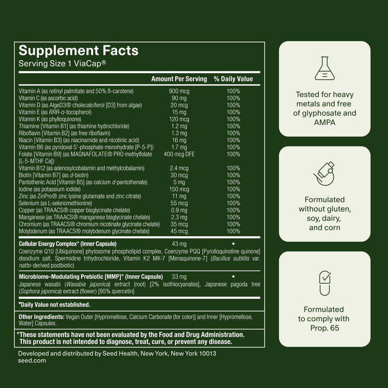 Seed DM-02 Daily Multivitamin - for Adults - 30-Day Supply with Jar | 100% DV Nutrition - 20 Essential Vitamins & Minerals - Immune, Bone, Hair, Skin & Nail Health - Vegan Capsules