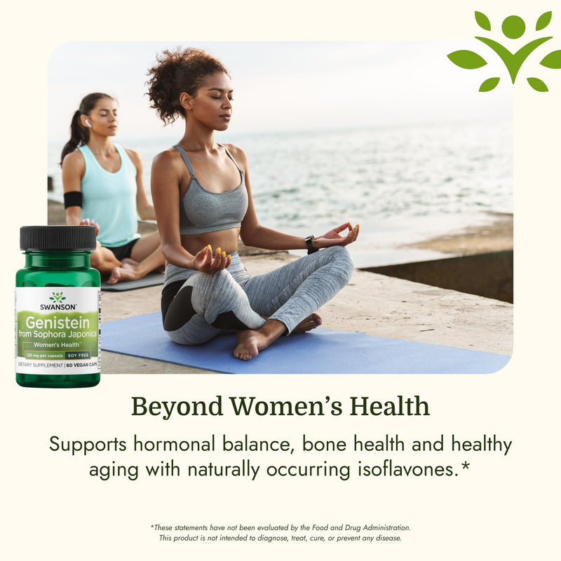 Swanson Soy-Free Genistein Plant-Based Supplement for Women Seeking Hormonal Balance, Bone, and Cardiovascular Support - 125 mg (60 Vegan Capsules) | Plant-Based Soy-Free Genistein for Women Seeking Hormonal Balance, Bone and Cardiovascular Support, 98...