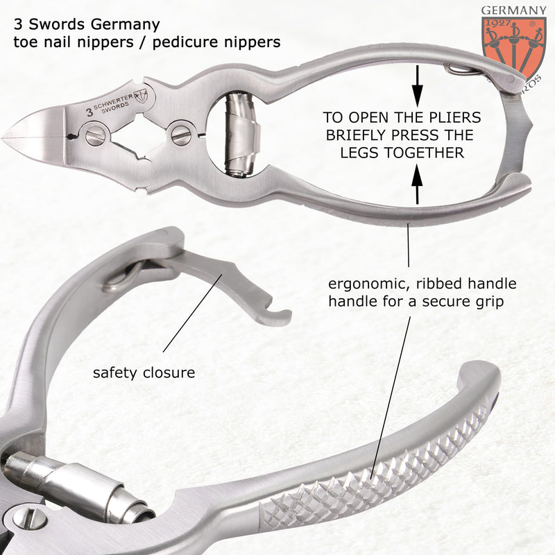 3 Swords Germany – Big Toe Nail NIPPERS - Extra Strong Toe Nail NIPPERS for Cutting Strong, Thick or ingrown Toe Nails - Stainless Steel Pedicure Tool with Synthetic Leather case Nail Nippers Big - BeesActive Australia