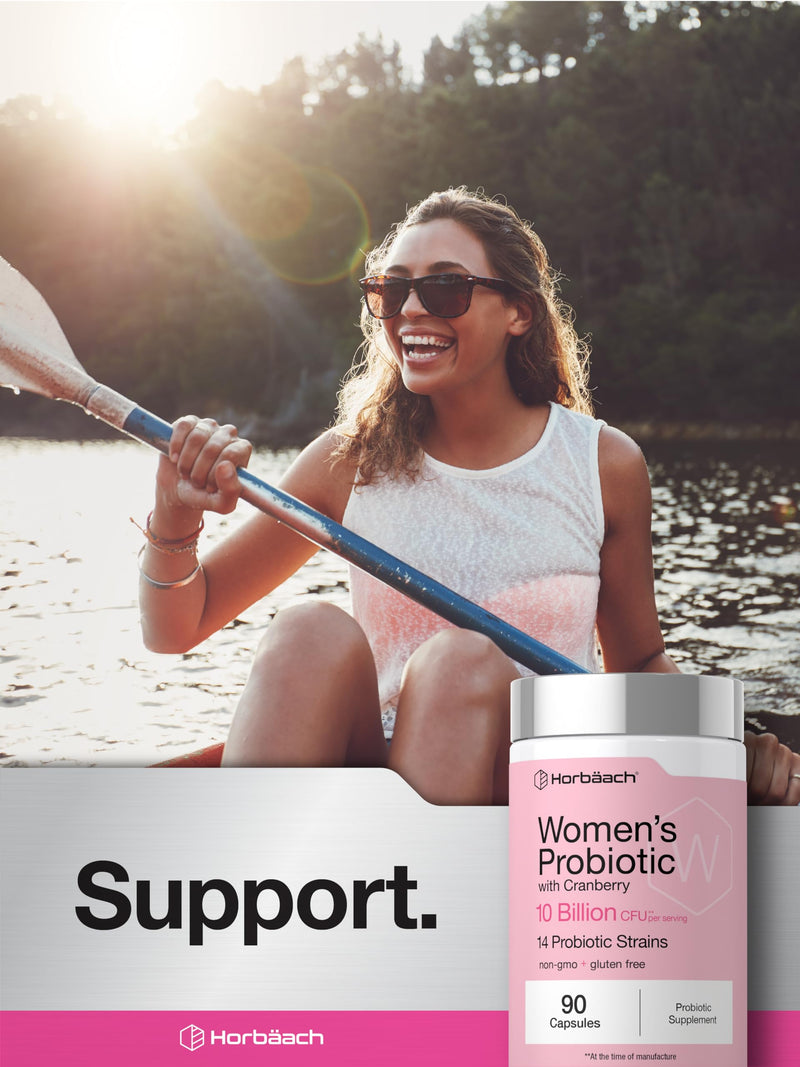 Horbäach Women's Probiotic with Cranberry Supplement | 10 Billion CFU | 14 Probiotic Strains | 90 Capsules | Non GMO, Gluten Free