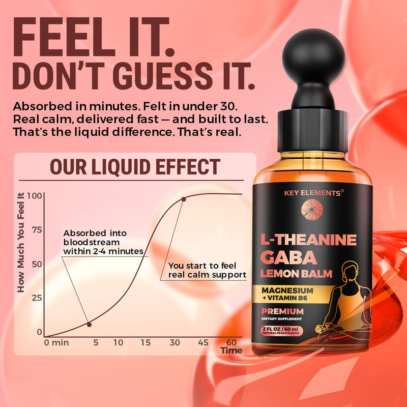 L Theanine and GABA Supplements with Lemon Balm Extract & Magnesium | L-Theanine and Magnesium with B6 | Liquid GABA L Theanine Supplements | Stress Relief & Relaxation GABA Drops