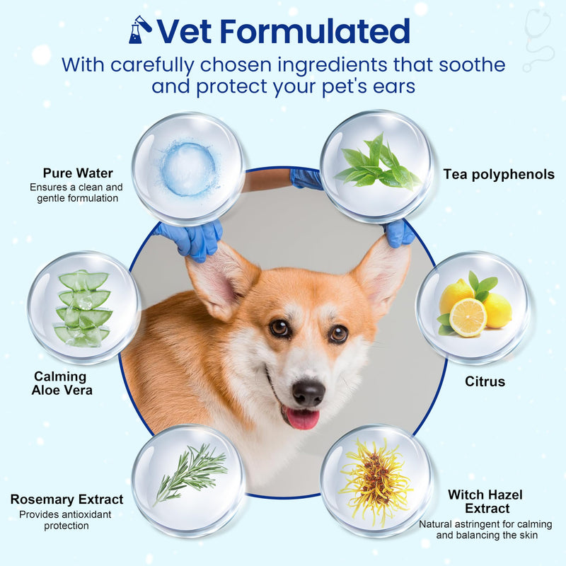 Pet Ear Cleaner Finger Wipes, Natural Ingredients Ear Finger Wipes for Dogs & Cats, Remove Ear Wax, Debris, Reduce Odor, Ear Itching & Inflammation, Unscented, Vet Formulated, 50 Count - BeesActive Australia