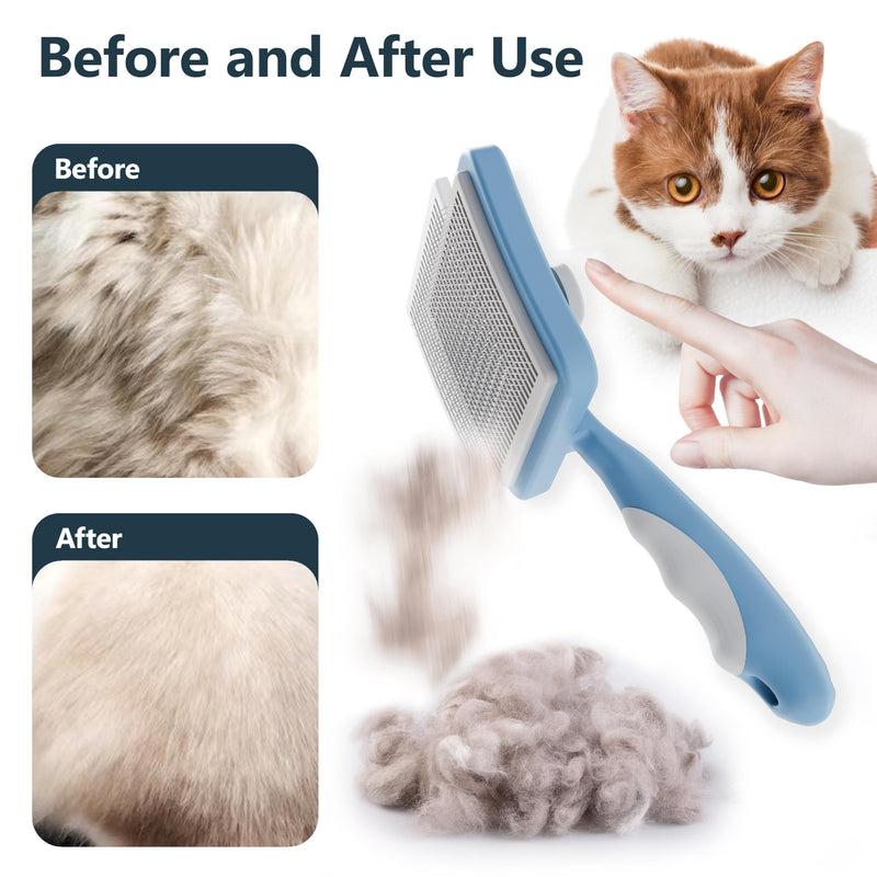 Cat Brush with One-Click Button, Cat Brushes for Indoor Cats Shedding，Self Cleaning Slicker Cat Brush for Shedding Massaging Grooming, Suitable for Long Short Haired Pets, Comfortable/Easy to Clean - BeesActive Australia