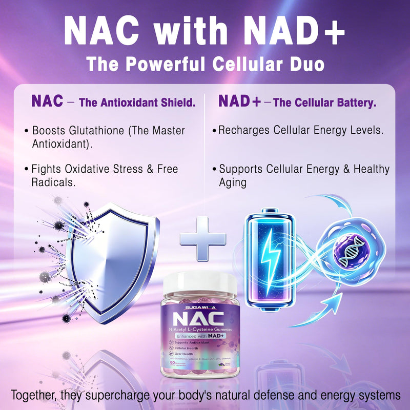 NAC Supplement 1000mg with NAD+, NAC NAD Gummies for Women 60 Counts | N Acetyl Cysteine with Glutathione Quercetin Selenium Zinc Vitamin E, Antioxidants, Immune & Liver Health, Vegan, Sugar-Free