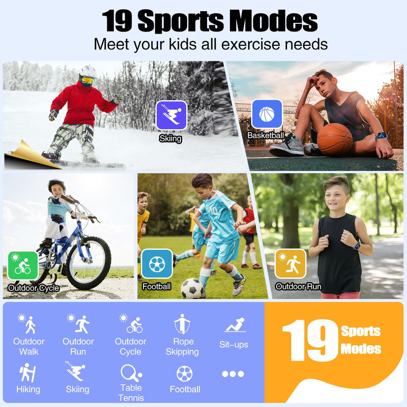 meoonley Kids Watch for Girls Boys with IP68 Waterproof, Girls Watch with 19 Sports Modes, Sleep Tracking, Pedometer, Stopwatch, Kids Activity Tracker, Birthday Gifts for Girls Age 6-15 Years Old Blue