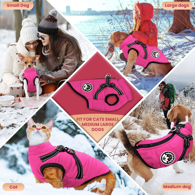 PETCARE Winter Dog Coat with Harness Built in Waterproof Dog Jackets Warm Dog Fleece Vest Windproof Dog Snow Jacket Snowsuit Reflective Dog Cold Weather Coats for Puppy Small Medium Large Dogs Cats M(Chest 14.6" Suggest 4-7 lbs) Pink - BeesActive Australia