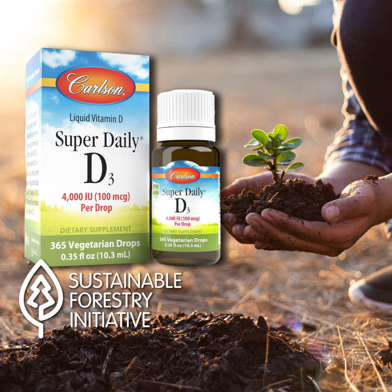 Carlson Super Daily D3 4,000 IU (100 mcg) per Drop, 365 Drops (10.3 mL) | Unflavored; Vitamin D Drop; Liquid Vitamin D3; 1-Year Supply