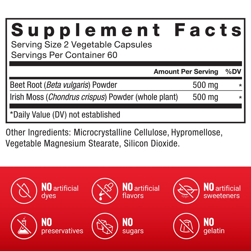 Force Factor Irish Sea Moss + Beet Root Supplement | Support Immune Health, Circulation, Natural Energy & Heart Health, with Antioxidants, Non-GMO, 120 Vegetable Capsules