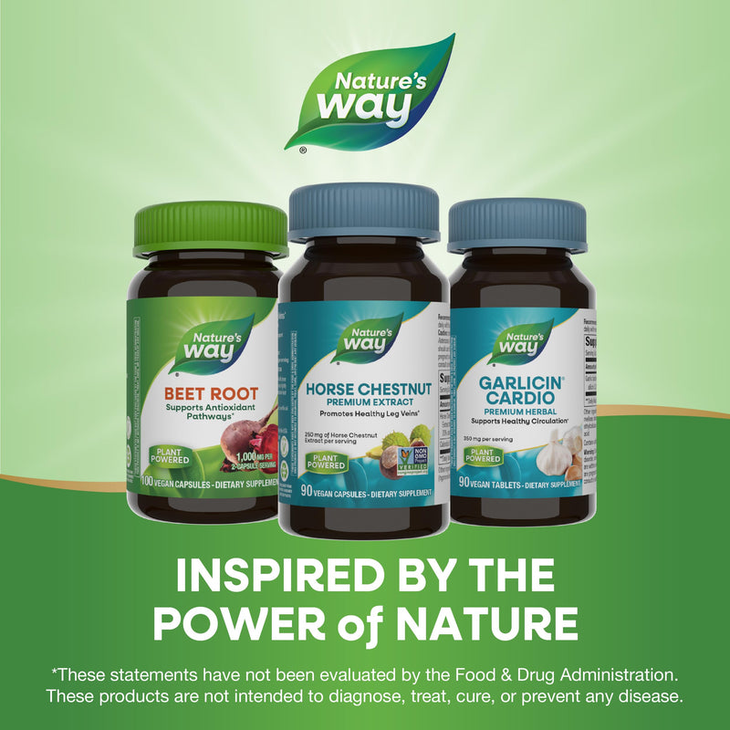 Nature's Way Standardized Horse Chestnut, Premium Extract, Promotes Healthy Leg Veins*, 250 mg per Serving, Vegan, 90 Capsules (Packaging May Vary) 90 Count (Pack of 1) - BeesActive Australia