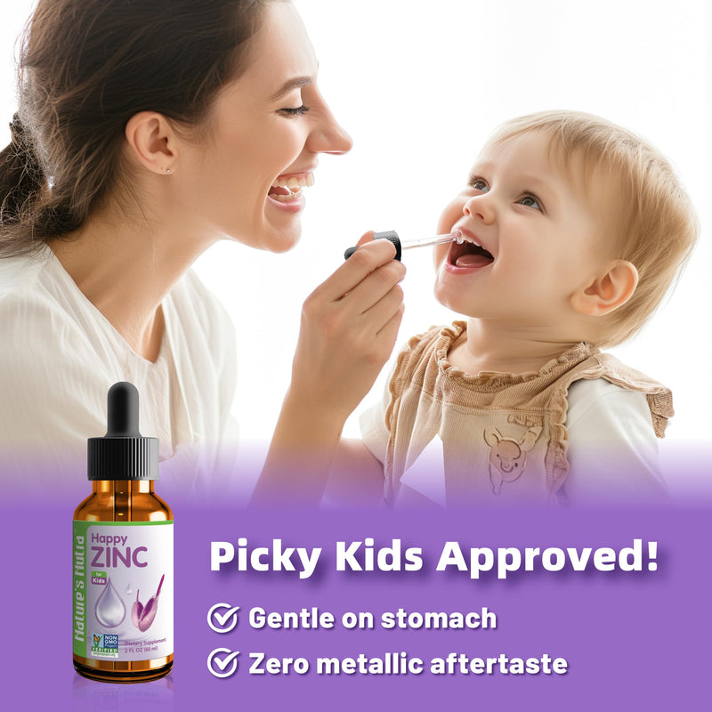 Nature's Nutra Happy Zinc, Liquid for Baby, Infant, Kids and Children, TRAACS Chelate Zinc, High Bioavailability, Non-GMO, Kosher, 2 Fl. Oz (60ml)