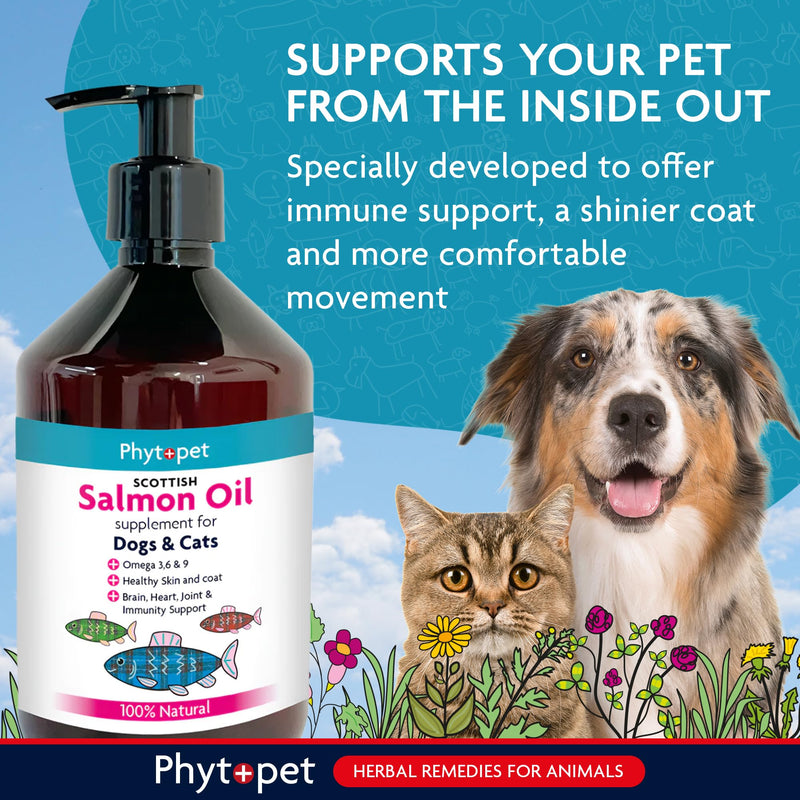 Phytopet Scottish Salmon Oil for Dogs, Cats, Horses and Small Mammals, Contains Omega 3 for Cats and Dogs 500ml - 100% Herbal Phytopet Pet Supplies