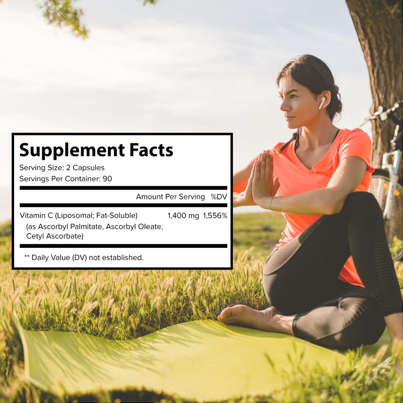 Pure O Elements Liposomal Vitamin C Capsules 180 Count High Absorption | Pure vitamin C, liposomal delivery, 1400 mg - non-GMO, soy free, gluten free, 180 capsules for daily antioxidant support.