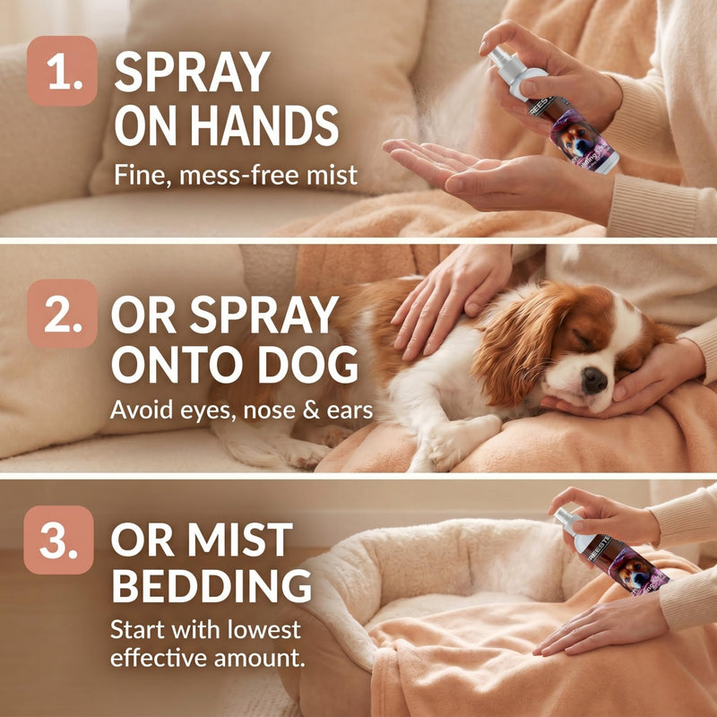 150ml Dog Calming Spray | Non-Sedating for Anxiety Relief, Car Journey & Travel – Calming Spray for Dogs To Stop Barking, Natural Topical Magnesium Mist, Fragrance-Free 1