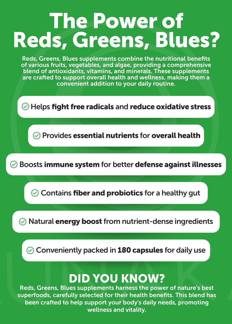 Lunakai USA Made Fruits & Veggies Supplement with 4 Superfood Blends, 180ct | Daily Greens & Reds Capsules with Antioxidants and Plant-Based Nutrients to Support Digestive & Immune Wellness 180 Count (Pack of 1) Superfood Fruits Capsules