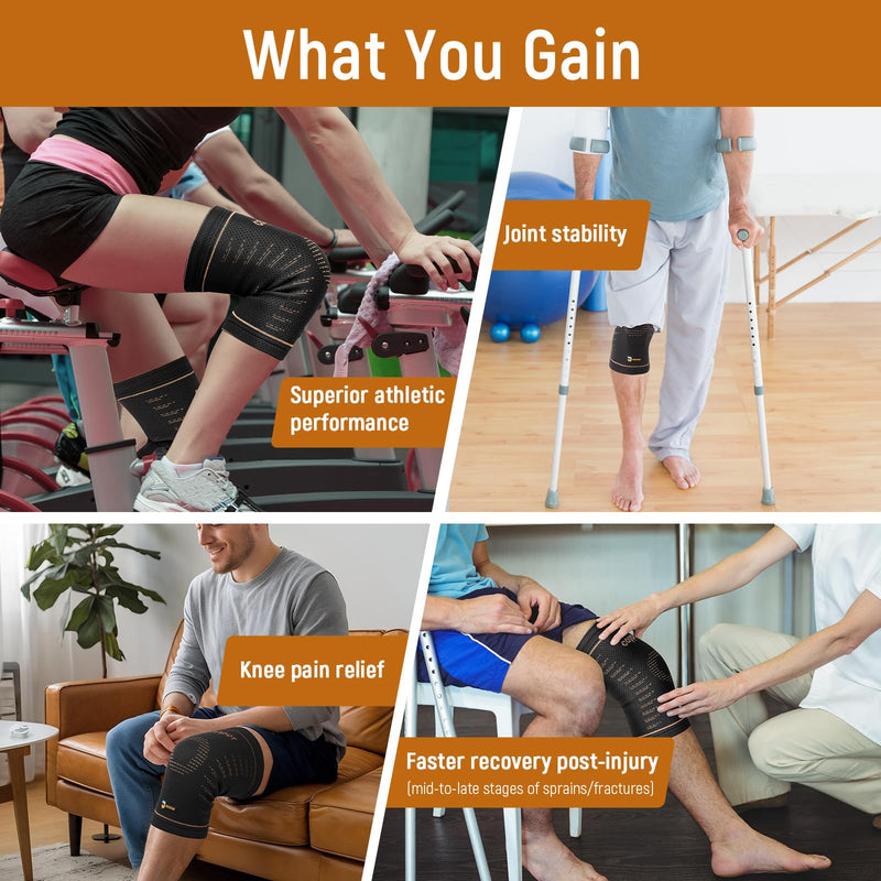 JIUFENTIAN Copper Knee Brace for Women and Men(2 Pack) -knee compression sleeves for Arthritis, Running & Daily Use-Targeted Support for Joint Stability & Pain Relief(Medium) Medium Standard