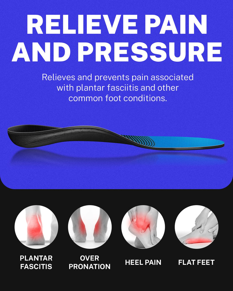 Walkhero Plantar Fasciitis Pain Relief Insoles High Arch Support Orthotic Shoes Inserts, Relieve Flat Feet and Foot Fatigue (Mens 6-6 1/2 | Womens 8-8 1/2, Blue) Mens 6 - 6 1/2 | Womens 8 - 8 1/2
