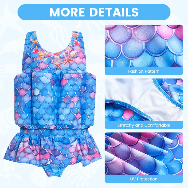 Baby Girls Swimsuit with Floatation Toddler One Piece Swimsuits Kids Swim Vest Swimwear Float Suit 4-5T Blue Purple - BeesActive Australia
