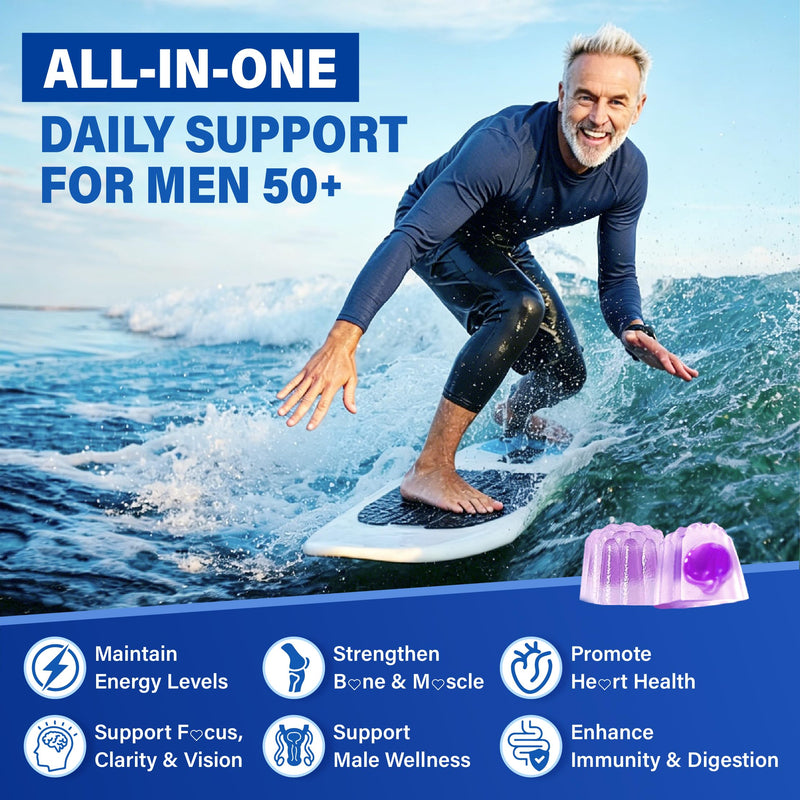 Multivitamin Gummies for Men 50+ - Sugar Free Methylated Multivitamin Gummy | with Methylated B-Vitamins, Omega-3 DHA, CoQ10 & Probiotics - Supports Memory, Energy, Immunity & Digestion - 120 Gummies Mixed Berry 60 Count (Pack of 2)