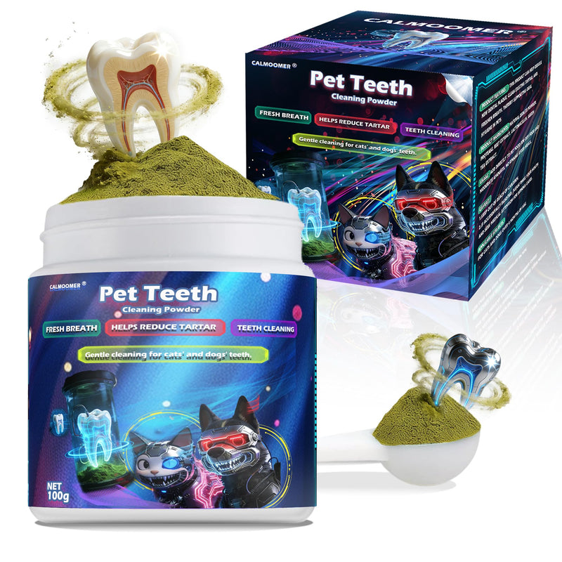 Dog Teeth Cleaning Powder, Pet Dental Powder with Probiotics - Tartar & Plaque Remover, Freshens Bad Breath - 100g