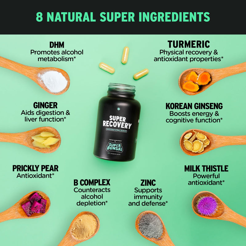 SuperBonsai Super Recovery Capsules for Post Celebration and Morning Relief - All Natural Holistic Support - 3 Capsules Taken Before Drinking and an Optional Serving After (14 Servings) 42 Count (Pack of 1) - BeesActive Australia