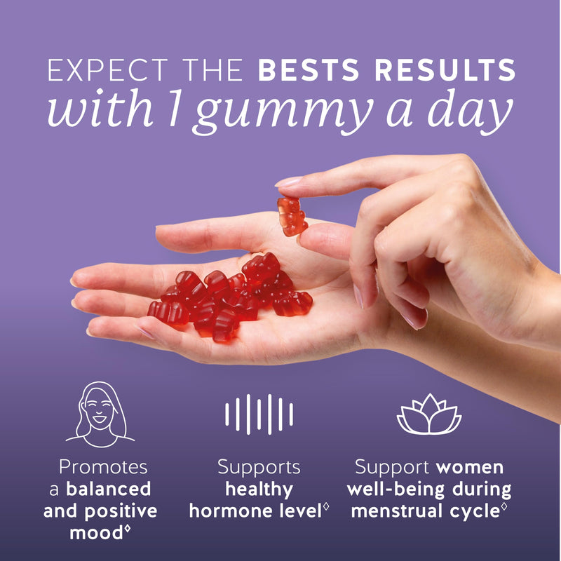 Bears with Benefits PMS Support Gummies with Vitamin B6 & Lemon Balm | With botanical extracts to support hormonal balance and help you feel more like yourself throughout your cycle. Strawberry 30 servings