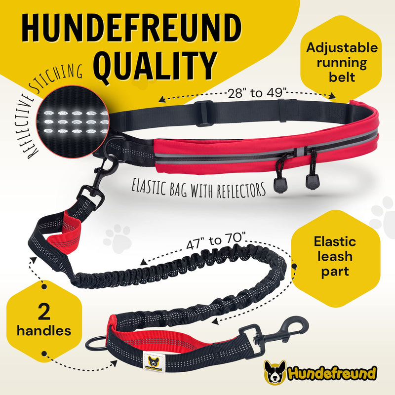 Hundefreund Hands-Free Dog Leash for Medium and Large Dogs (30-150 lbs) – Shock Absorbing Bungee Running Leash with Waist Belt, Dual Handle, Reflective Design for Training, Hiking & Walking (Red) - BeesActive Australia